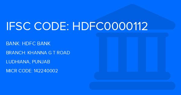 Hdfc Bank Khanna G T Road Branch IFSC Code