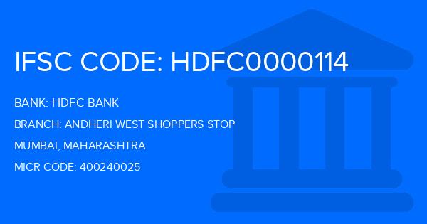 Hdfc Bank Andheri West Shoppers Stop Branch IFSC Code