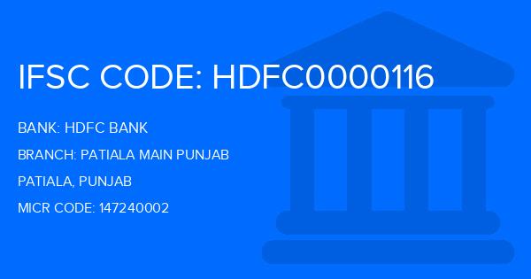 Hdfc Bank Patiala Main Punjab Branch IFSC Code