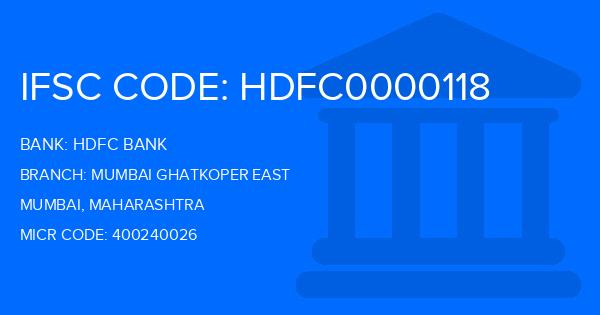Hdfc Bank Mumbai Ghatkoper East Branch IFSC Code