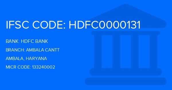Hdfc Bank Ambala Cantt Branch IFSC Code
