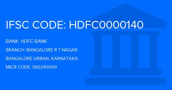 Hdfc Bank Bangalore R T Nagar Branch IFSC Code