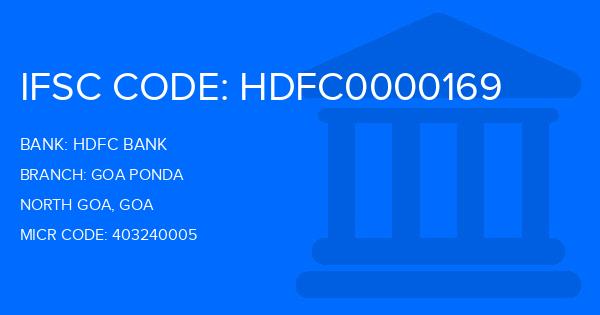 Hdfc Bank Goa Ponda Branch IFSC Code