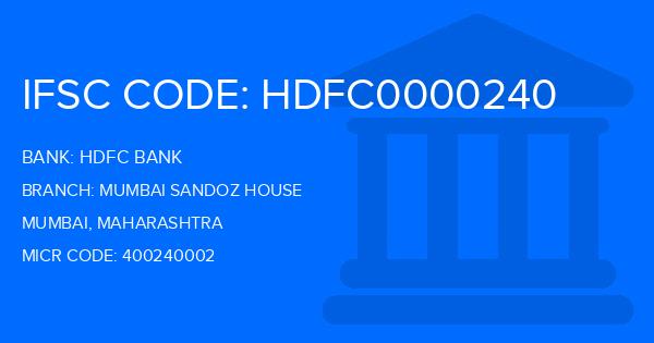 Hdfc Bank Mumbai Sandoz House Branch IFSC Code