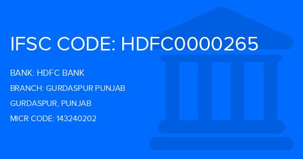 Hdfc Bank Gurdaspur Punjab Branch IFSC Code