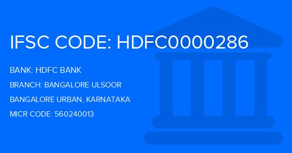 Hdfc Bank Bangalore Ulsoor Branch IFSC Code