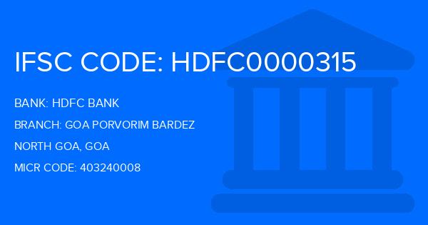 Hdfc Bank Goa Porvorim Bardez Branch IFSC Code