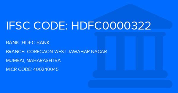 Hdfc Bank Goregaon West Jawahar Nagar Branch IFSC Code