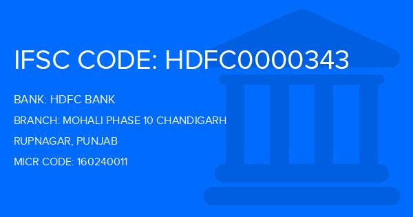 Hdfc Bank Mohali Phase 10 Chandigarh Branch IFSC Code