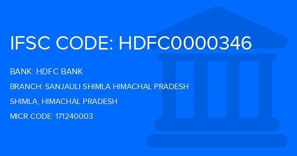 Hdfc Bank Sanjauli Shimla Himachal Pradesh Branch IFSC Code