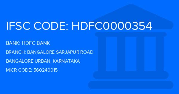 Hdfc Bank Bangalore Sarjapur Road Branch IFSC Code