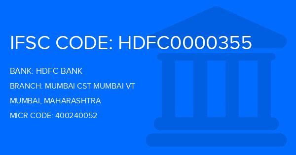 Hdfc Bank Mumbai Cst Mumbai Vt Branch IFSC Code