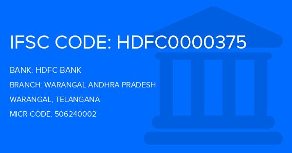 Hdfc Bank Warangal Andhra Pradesh Branch IFSC Code