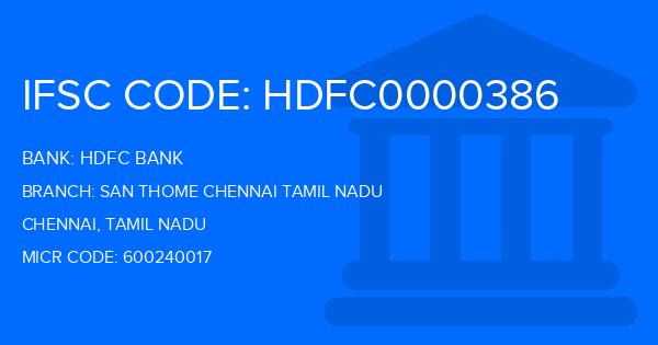 Hdfc Bank San Thome Chennai Tamil Nadu Branch IFSC Code