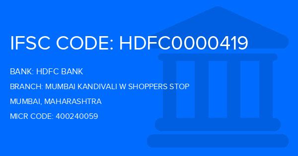 Hdfc Bank Mumbai Kandivali W Shoppers Stop Branch IFSC Code