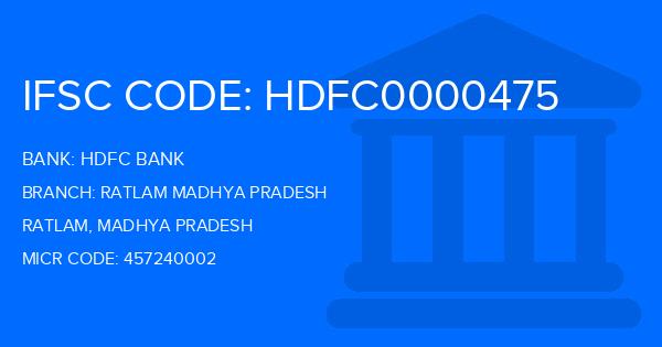 Hdfc Bank Ratlam Madhya Pradesh Branch IFSC Code