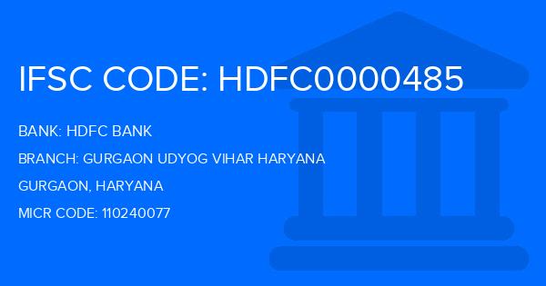 Hdfc Bank Gurgaon Udyog Vihar Haryana Branch IFSC Code