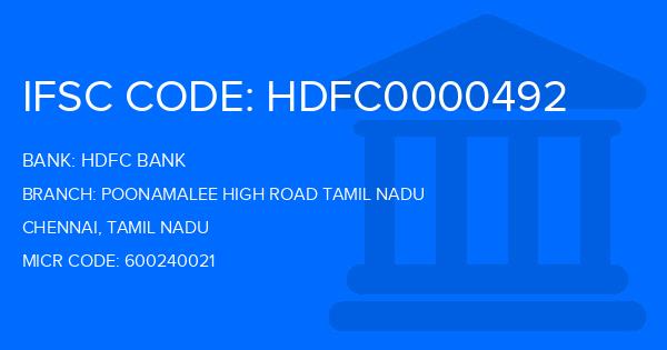 Hdfc Bank Poonamalee High Road Tamil Nadu Branch IFSC Code