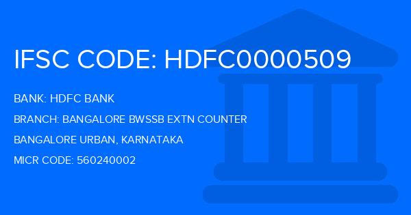 Hdfc Bank Bangalore Bwssb Extn Counter Branch IFSC Code