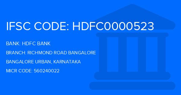 Hdfc Bank Richmond Road Bangalore Branch IFSC Code