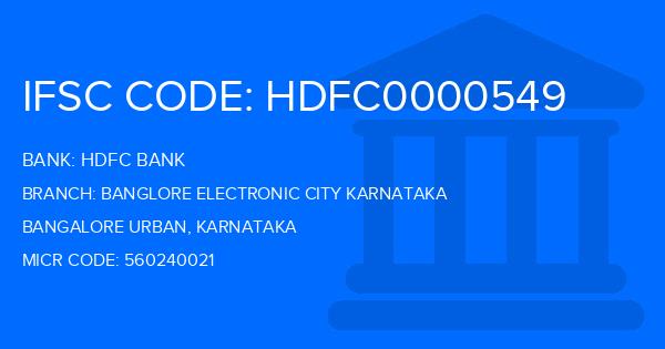Hdfc Bank Banglore Electronic City Karnataka Branch IFSC Code