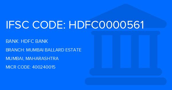 Hdfc Bank Mumbai Ballard Estate Branch IFSC Code
