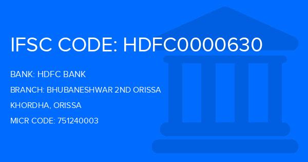 Hdfc Bank Bhubaneshwar 2Nd Orissa Branch IFSC Code