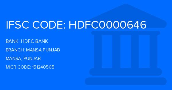 Hdfc Bank Mansa Punjab Branch IFSC Code
