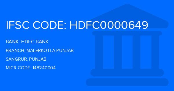 Hdfc Bank Malerkotla Punjab Branch IFSC Code