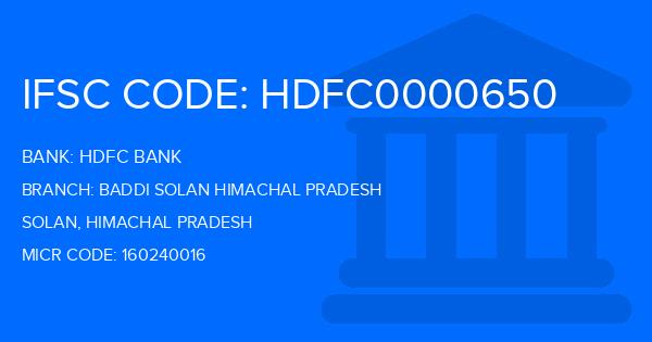 Hdfc Bank Baddi Solan Himachal Pradesh Branch IFSC Code