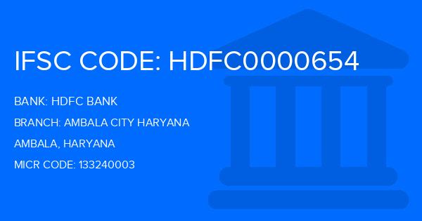 Hdfc Bank Ambala City Haryana Branch IFSC Code