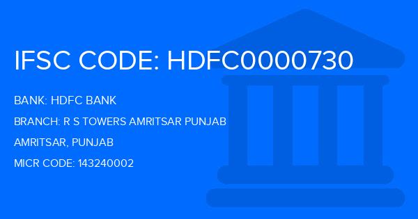 Hdfc Bank R S Towers Amritsar Punjab Branch IFSC Code