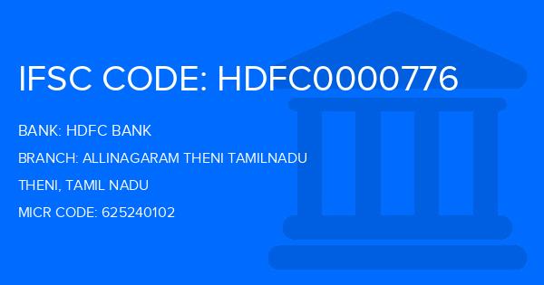 Hdfc Bank Allinagaram Theni Tamilnadu Branch IFSC Code