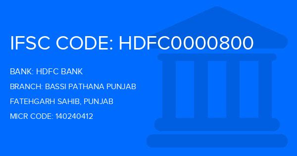 Hdfc Bank Bassi Pathana Punjab Branch IFSC Code