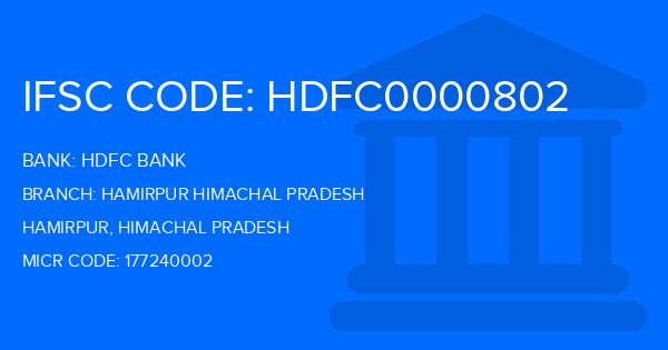 Hdfc Bank Hamirpur Himachal Pradesh Branch IFSC Code
