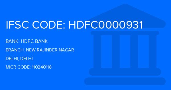 Hdfc Bank New Rajinder Nagar Branch IFSC Code