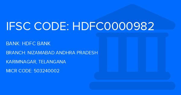 Hdfc Bank Nizamabad Andhra Pradesh Branch IFSC Code