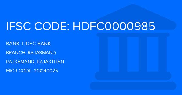 Hdfc Bank Rajasmand Branch IFSC Code