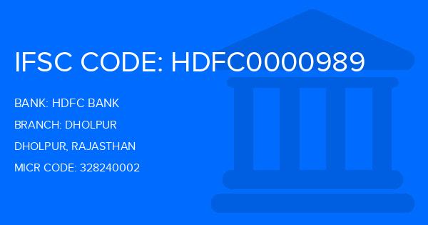 Hdfc Bank Dholpur Branch IFSC Code