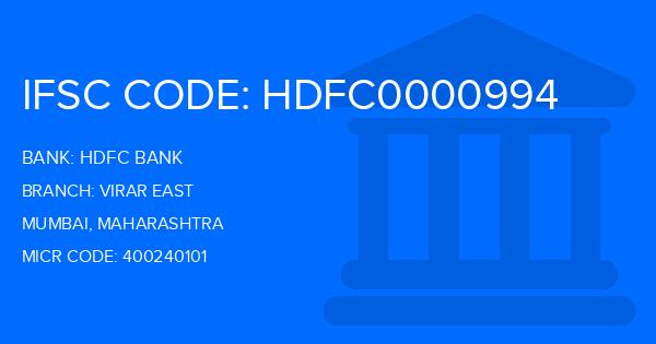 Hdfc Bank Virar East Branch IFSC Code