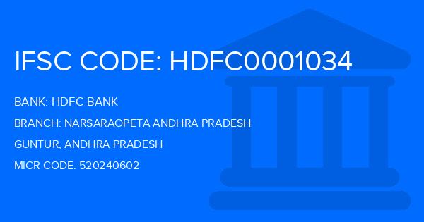 Hdfc Bank Narsaraopeta Andhra Pradesh Branch IFSC Code