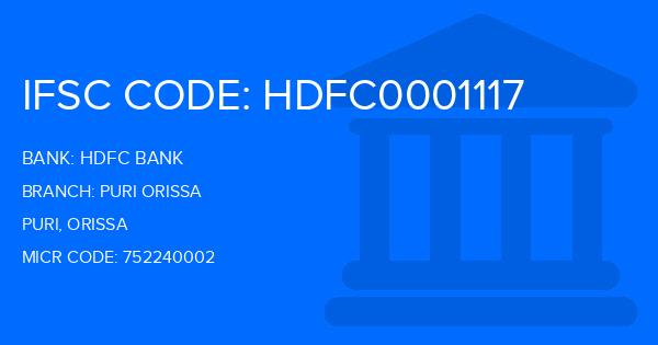 Hdfc Bank Puri Orissa Branch IFSC Code