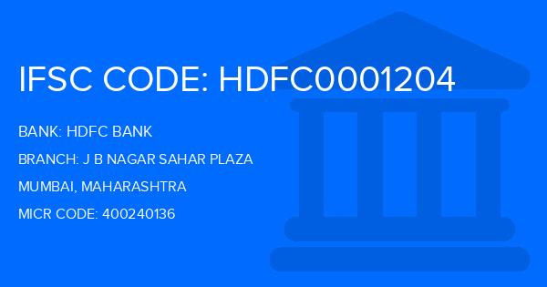 Hdfc Bank J B Nagar Sahar Plaza Branch IFSC Code