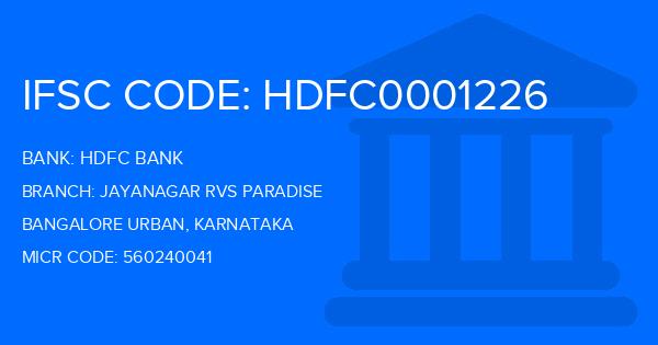Hdfc Bank Jayanagar Rvs Paradise Branch IFSC Code