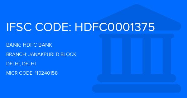 Hdfc Bank Janakpuri D Block Branch IFSC Code