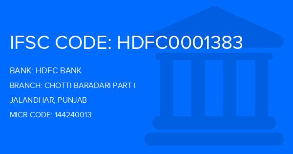 Hdfc Bank Chotti Baradari Part I Branch IFSC Code