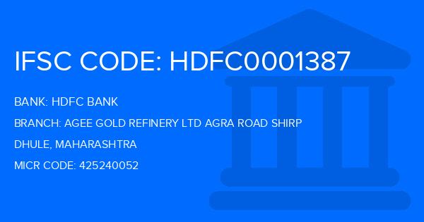 Hdfc Bank Agee Gold Refinery Ltd Agra Road Shirp Branch IFSC Code