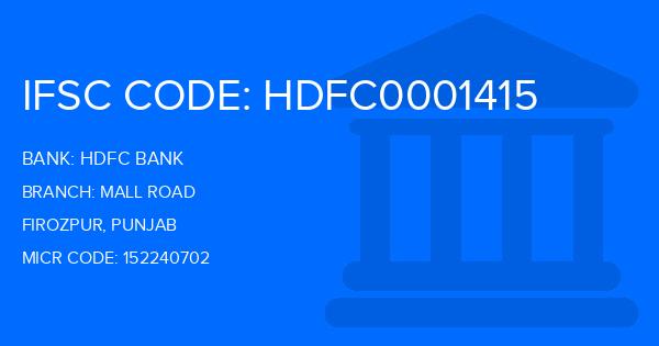 Hdfc Bank Mall Road Branch IFSC Code