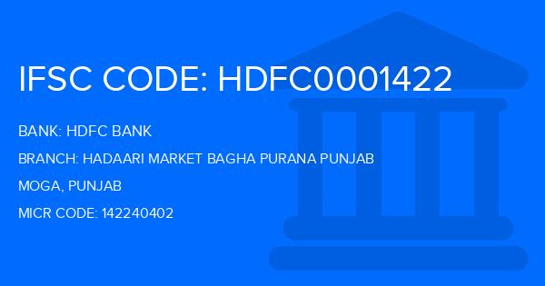 Hdfc Bank Hadaari Market Bagha Purana Punjab Branch IFSC Code