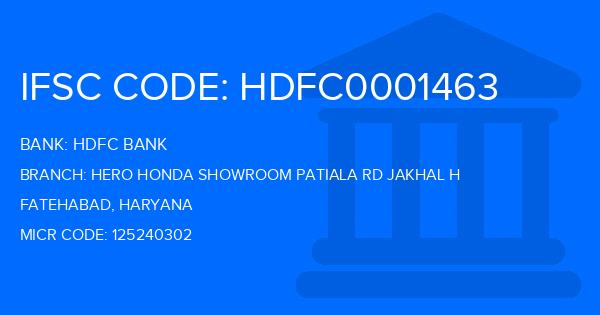 Hdfc Bank Hero Honda Showroom Patiala Rd Jakhal H Branch IFSC Code